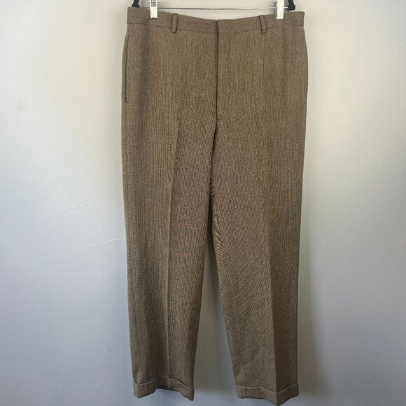 Vintage Polo Ralph Lauren Mens Italian Wool Tweed Trousers Size 38 Cuffed Pleats - Picture 1 of 14